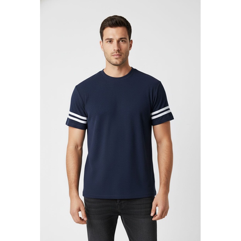 Men’s Dry-Fit Self Textured Striped Tee Shirt