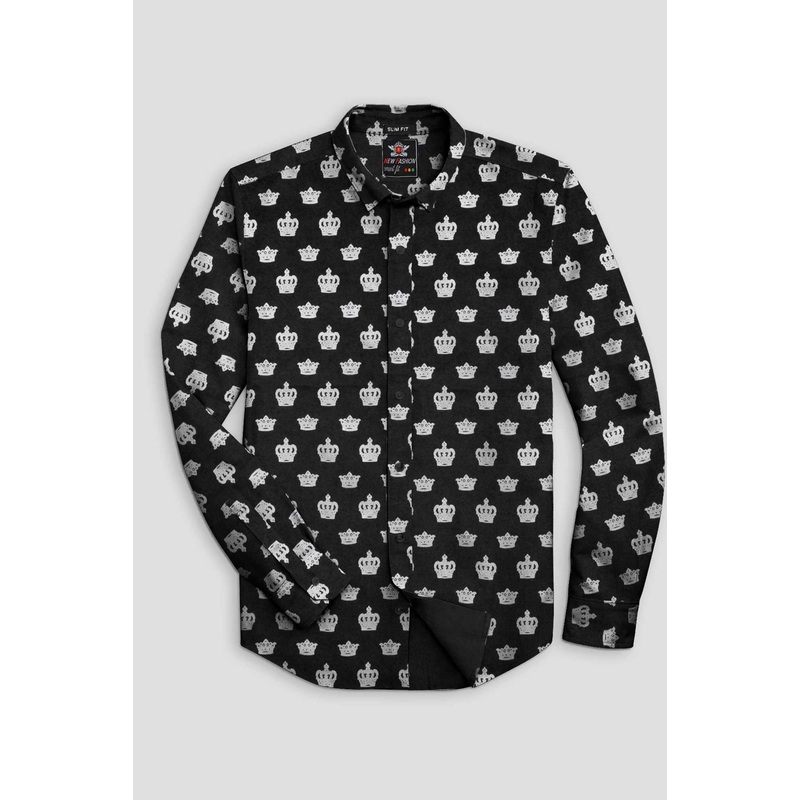 Fashion Men’s Crown Printed Design Slim Fit Casual Shirt