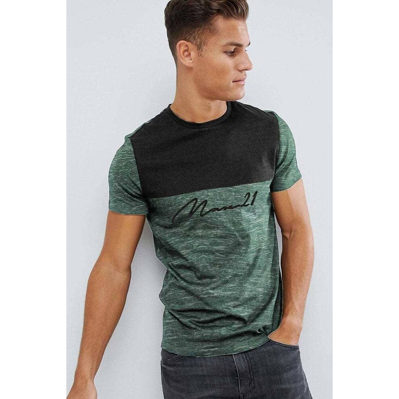 Max 21 Men’s Contrast Panel Signature Printed Crew Neck Tee Shirt
