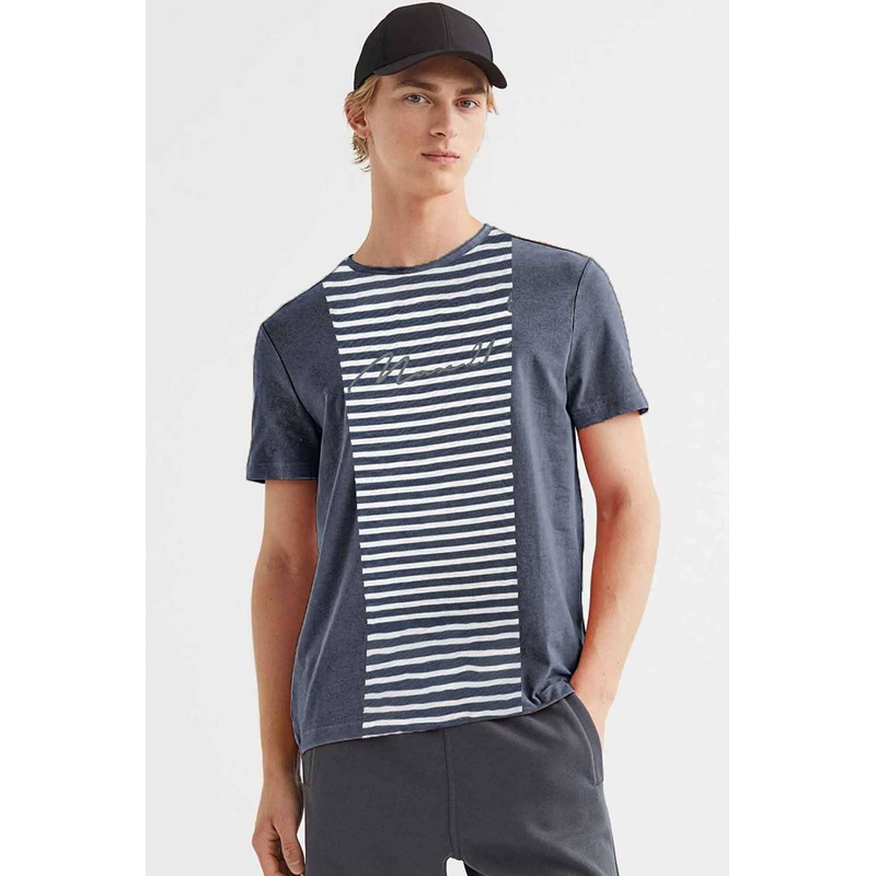 Max 21 Men’s Logo Printed Stripes Style Short Sleeve Tee Shirt