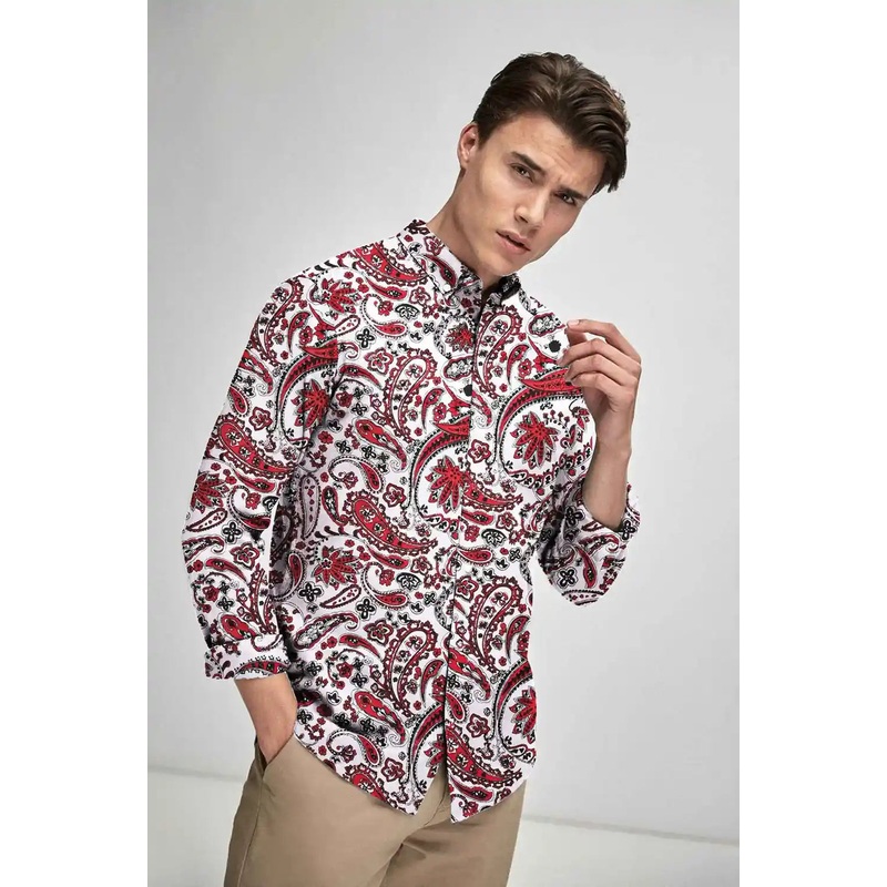 New Fashion Men’s Leaf Printed Smart Fit Casual Shirt