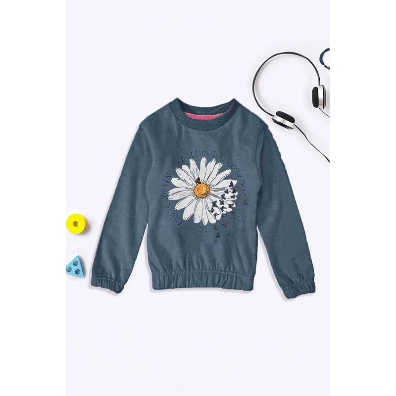 Lyallpur Girl’s Sun Flower Printed Terry Sweat Shirt
