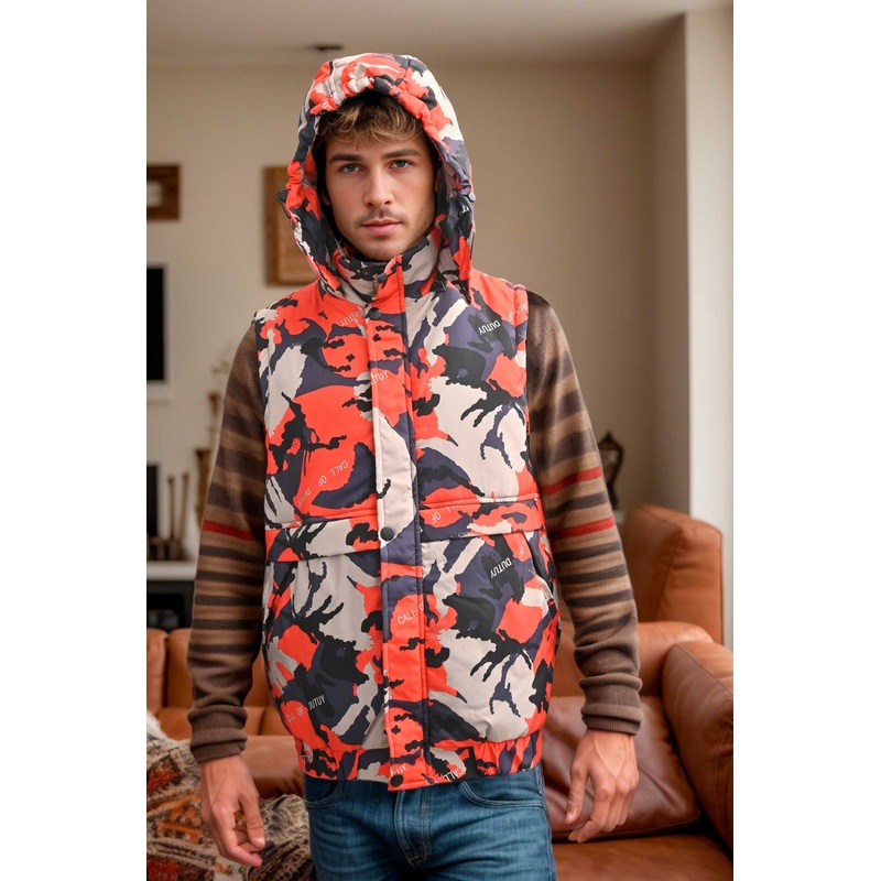 Men’s Camo Puffer Body Warmer Hooded Gilet