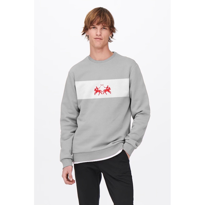 Polo Republica Men’s Panel Design Double Horse Embroidered Fleece Sweat Shirt