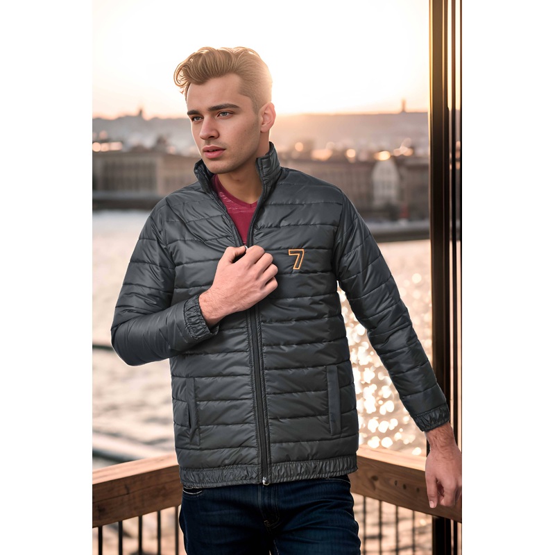 Burnt Soul Men’s 7 Embroidered Long Sleeve Puffer Jacket