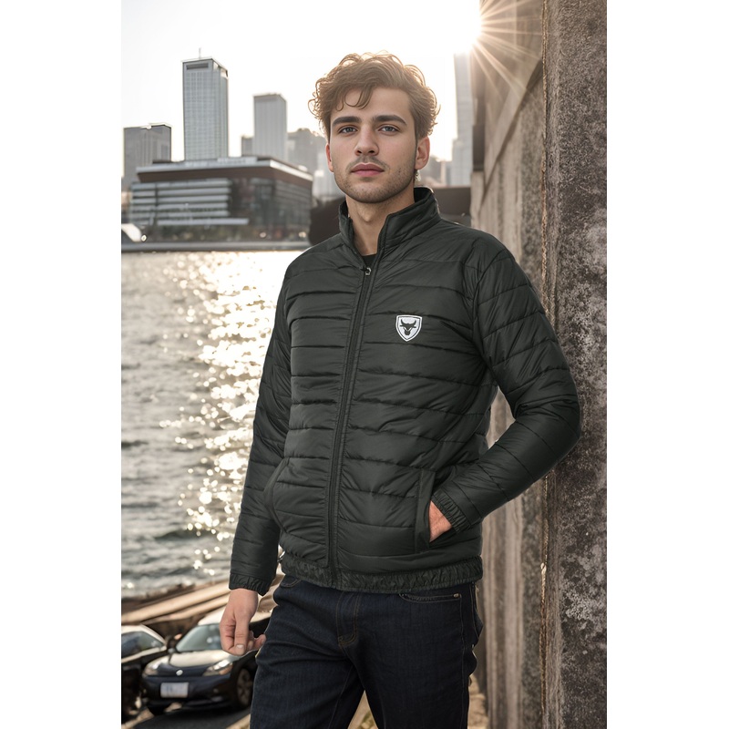 Burnt Soul Men’s Bull Embroidered Long Sleeve Puffer Jacket