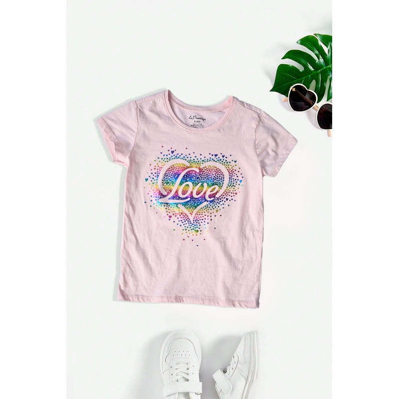 Le Printemps Girl’s Rainbow Heart Love Printed Tee Shirt