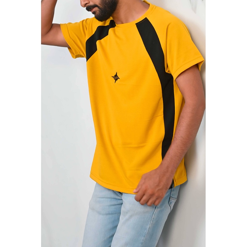 Men’s Contrast Style Raglan Sleeve Logo Embroidered Tee Shirt