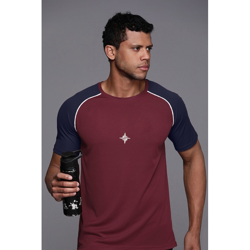 Men’s Logo Embroidered Contrast Raglan Sleeve Classic Crew Neck Tee Shirt