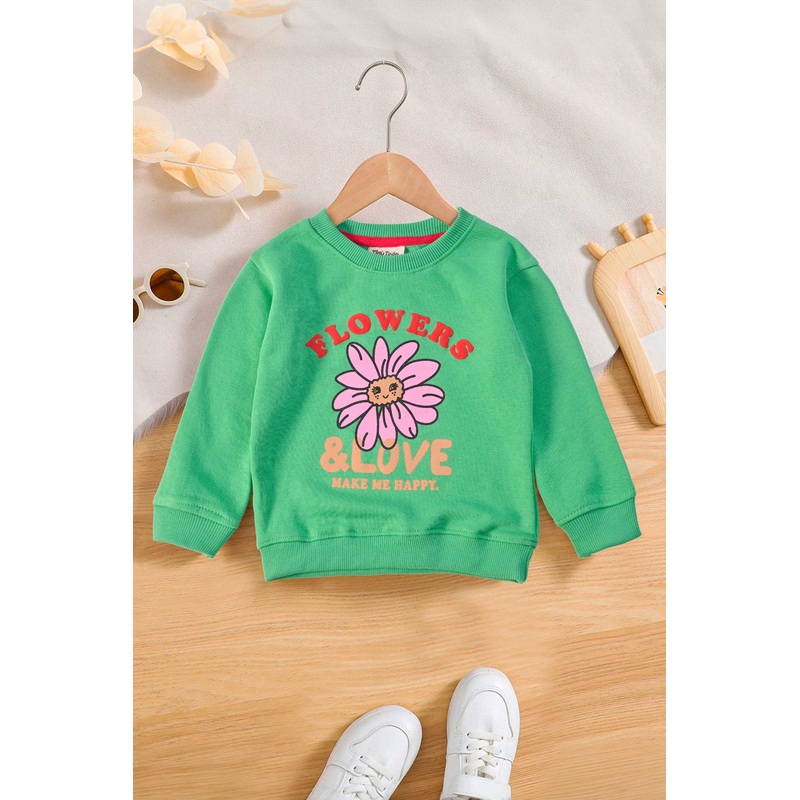 Tiny Teen Kid’s Flowers & Love Printed Fleece Sweat Shirt