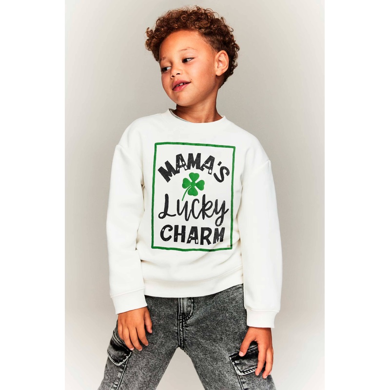 Tiny Teen Kid’s Mama’s Lucky Charm Printed Fleece Sweat Shirt