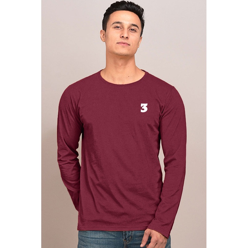 Men’s 3 Embroidered Crew Neck Long Sleeve Tee Shirt