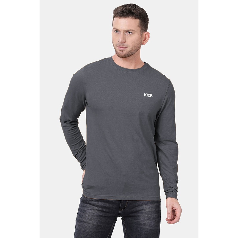 Men’s Kick Embroidered Crew Neck Long Sleeve Tee Shirt