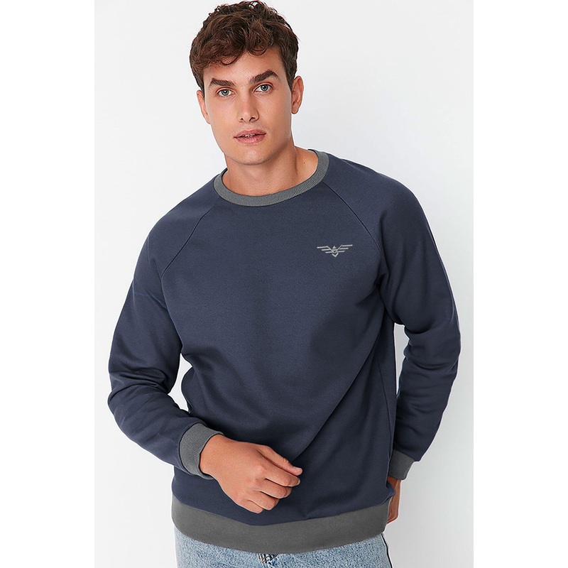 Eternity Premium Men’s Logo Embroidered Contrast Neck Raglan Sleeve Sweat Shirt