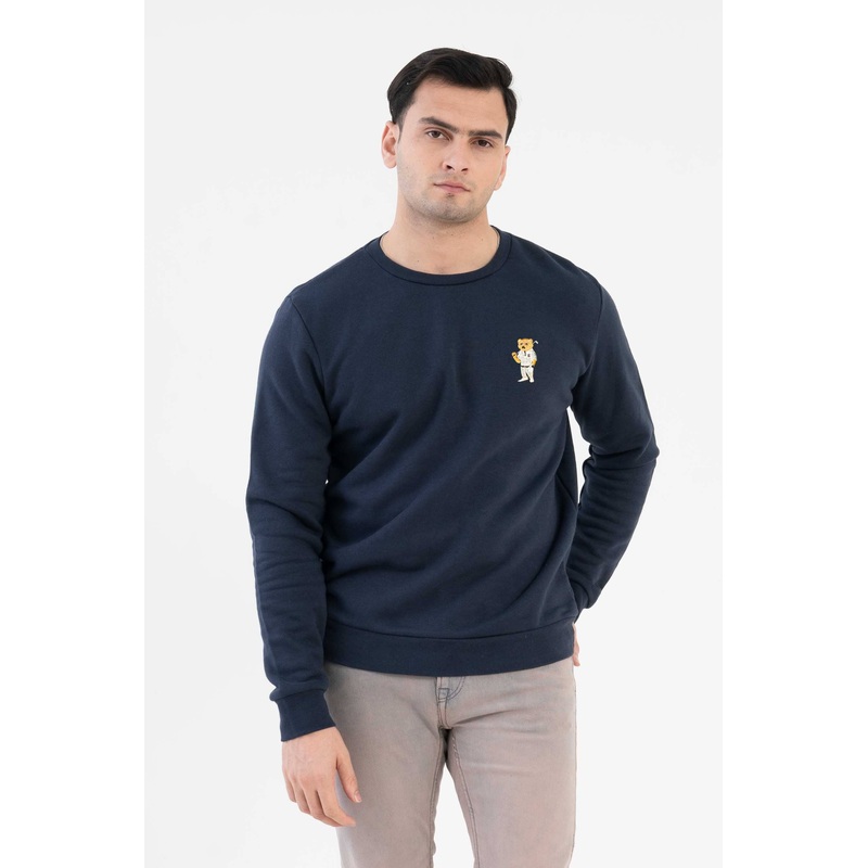 Tuman Men’s Bear Embroidered Fleece Sweat Shirt
