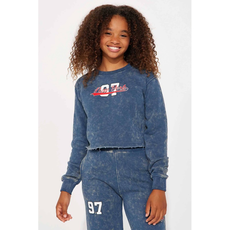NK Girl’s Acid Wash Crop Top Sweatshirt