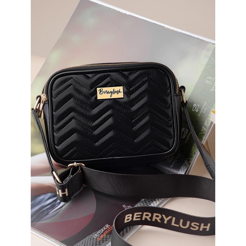 Berrylush Black Textured Structured Sling Bag