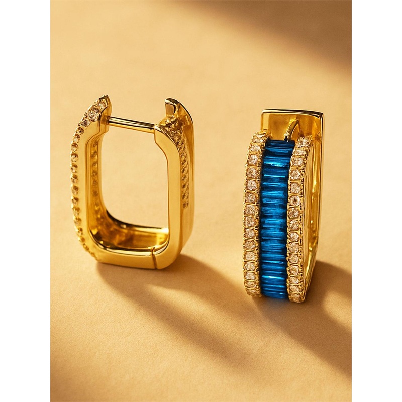 Bohey by KARATCART Gold-Plated American Diamond Studded Geometric Shaped Hoop Earrings