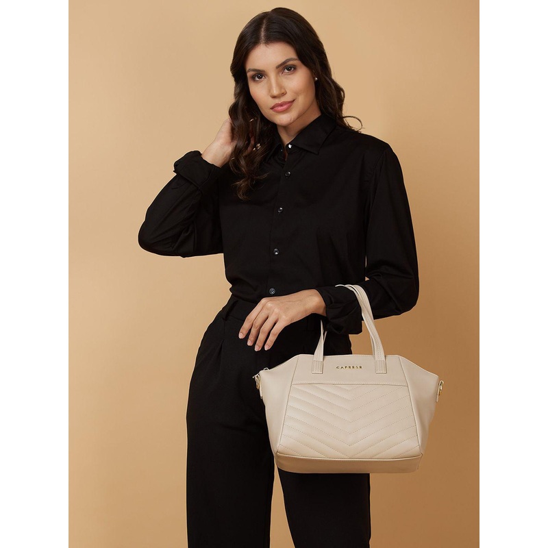 Caprese Lucya Women Beige Medium Satchel Bag