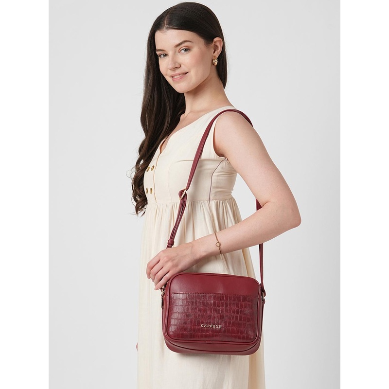Caprese Women Minato Cherry Red Sling Medium Bag with Adjustable Strap