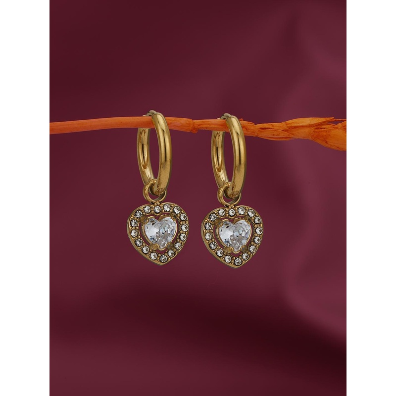 Carlton London 18kt Gold Plated Stainless Steel CZ Heart Hoop Earring