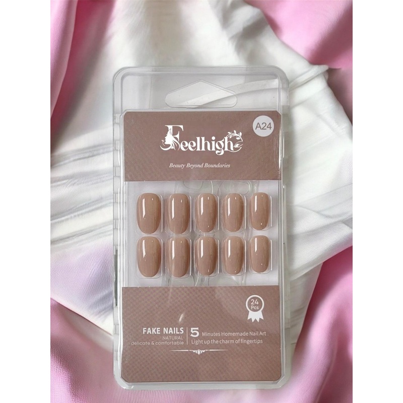 FEELHIGH 24-Pcs Long Lasting Reusable Artificial Fake Nail Set – A24