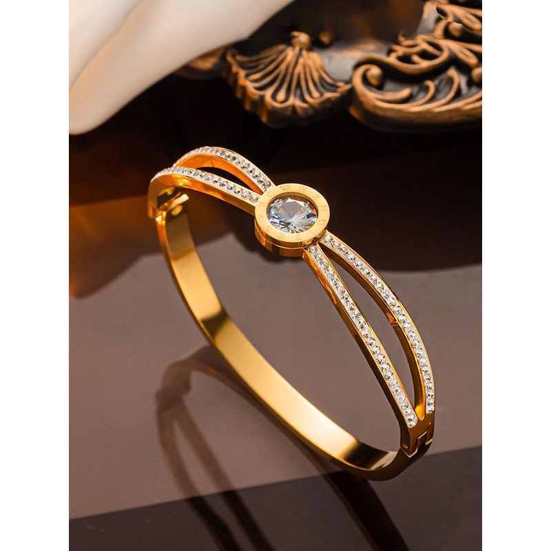 Jewels Galaxy Gold Plated AD Studded Stainless Steel Bangle Bracelet