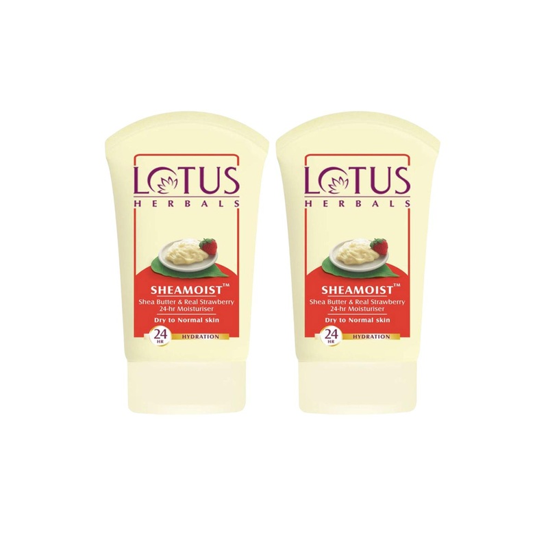 Lotus Herbals 2-Pcs Sheamoist Shea Butter & Real Strawberry 24HR Moisturiser – 60 g each
