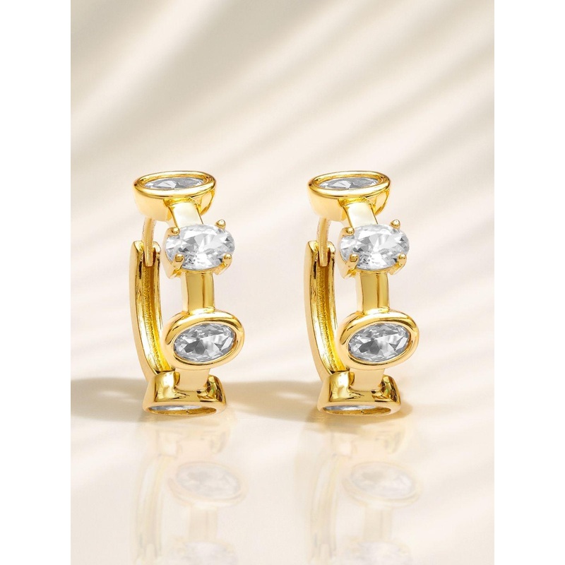 Rubans 18K Gold-Plated Cubic Zirconia Studded Geometric Shaped Hoop Earrings