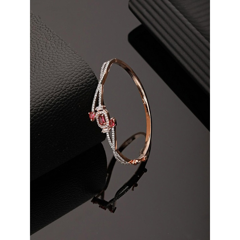 Saraf RS Jewellery Rose Gold-Plated American Diamond Studded Bangle-Style Bracelet