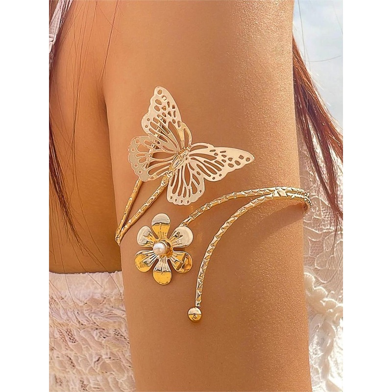 Shining Diva Fashion Gold-Plated Pearls Studded Armlet Bracelet