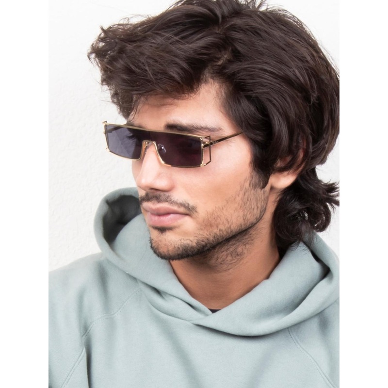 Ted Smith Unisex Gold-Black Shield Sunglasses With UV Protected Lens