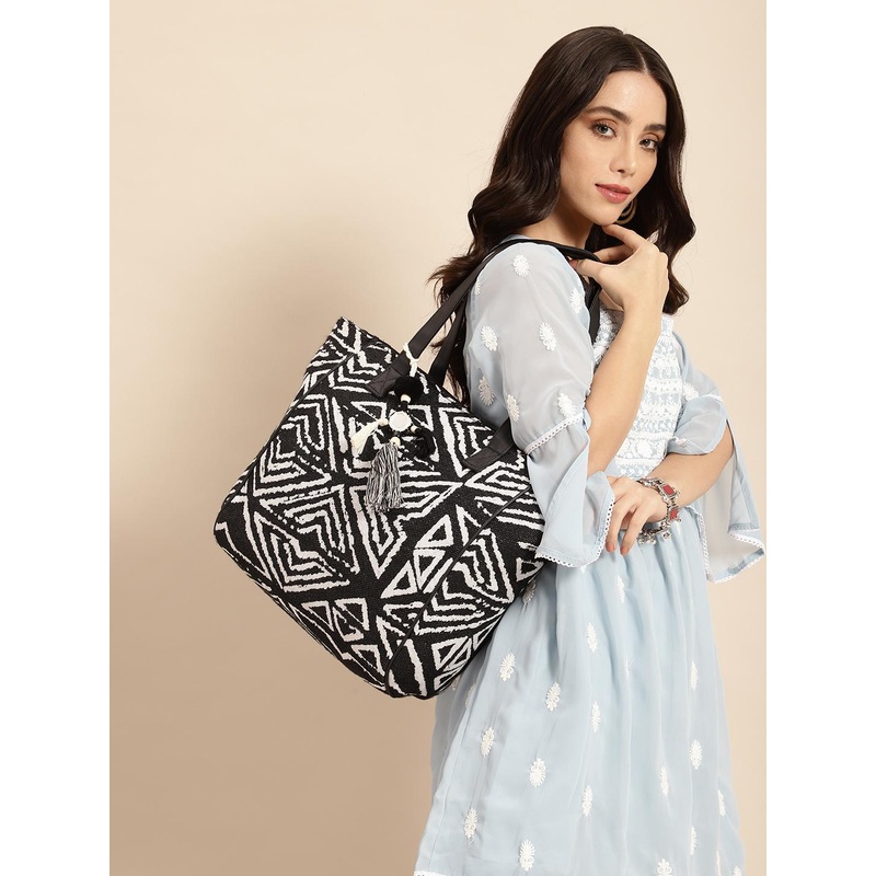 Anouk Geometric Design Structured Shoulder Bag with Tasselled Detail