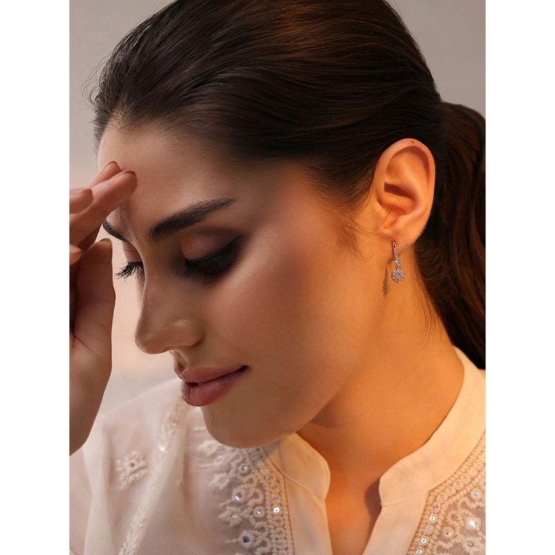 Biba Rose Gold-Plated Artificial Stones Studded Floral Shaped Drop Earrings