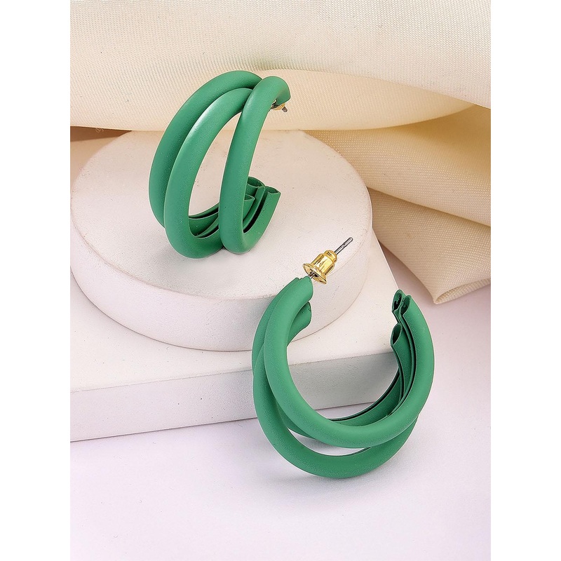 Bohey by KARATCART Gold Plated Contemporary Matte Finish Half Hoop Earrings