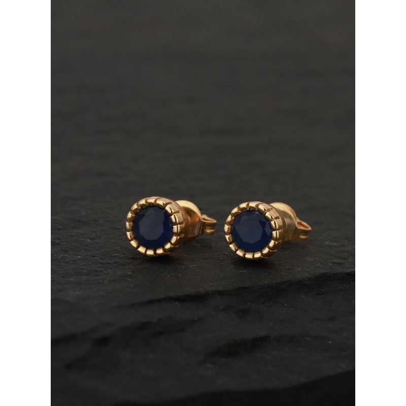 Carlton London Navy Blue Gold-Plated Stone Studded Circular Studs