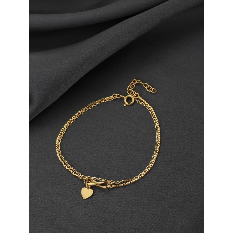 Carlton London Women 18kt Gold Plated Infinity with Heart Double Chain Charm Bracelet
