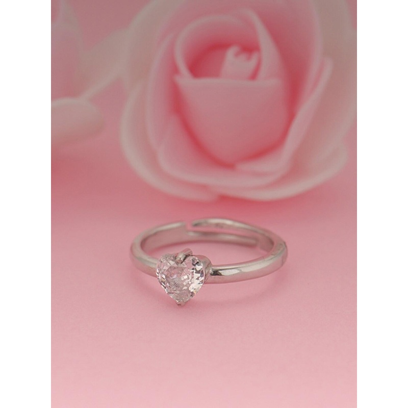 GIVA Rhodium-Plated Cubic Zirconia-Studded Passionate Adjustable Finger Ring
