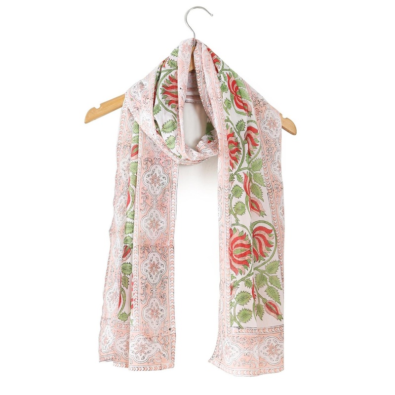 HANDICRAFT PALACE Women White & Pink Printed Scarf