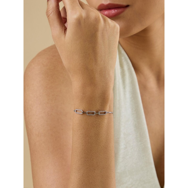 Kushal’s Fashion Jewellery Cubic Zirconia Rhodium-Plated Link Bracelet