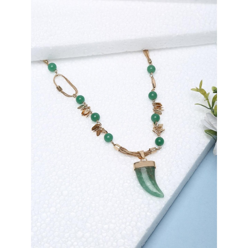 Madame Rose Gold-Plated & Green Semi Precious Tusk Drop Charm Chain