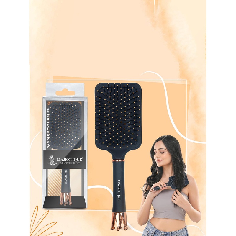 MAJESTIQUE Crown Handle Paddle Hair Brush For Smoothing & Detangling