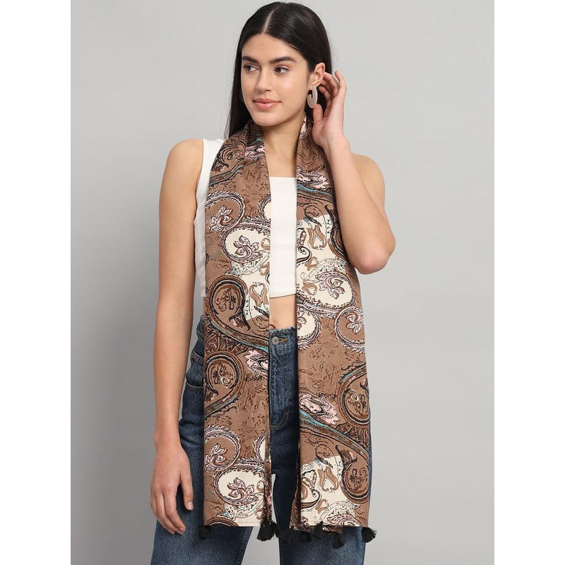 Ravaiyaa Women Floral Printed Scarf With Tasselled Border