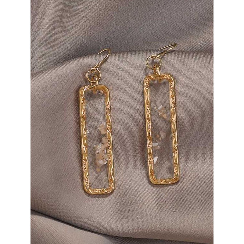 SALTY Pack of 2 Women Resin Long Bar Acrylic Dainty Gold Bling Drop Earrings
