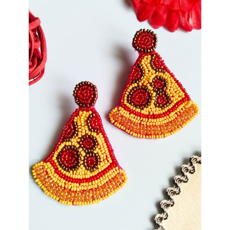 Sangria Beaded Quirky Pizza Funky Drop Earrings