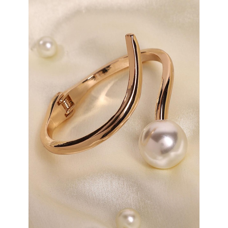 SOHI Women Gold-Plated Pearls Cuff Bracelet