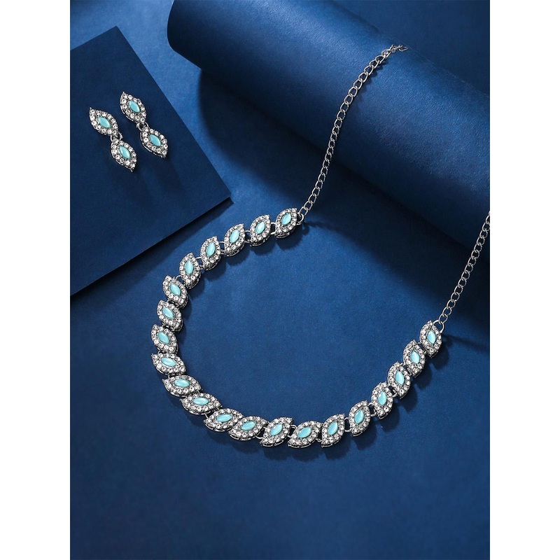 Yellow Chimes Women Rhodium-Plated Crystal-Studded Jewellery Set