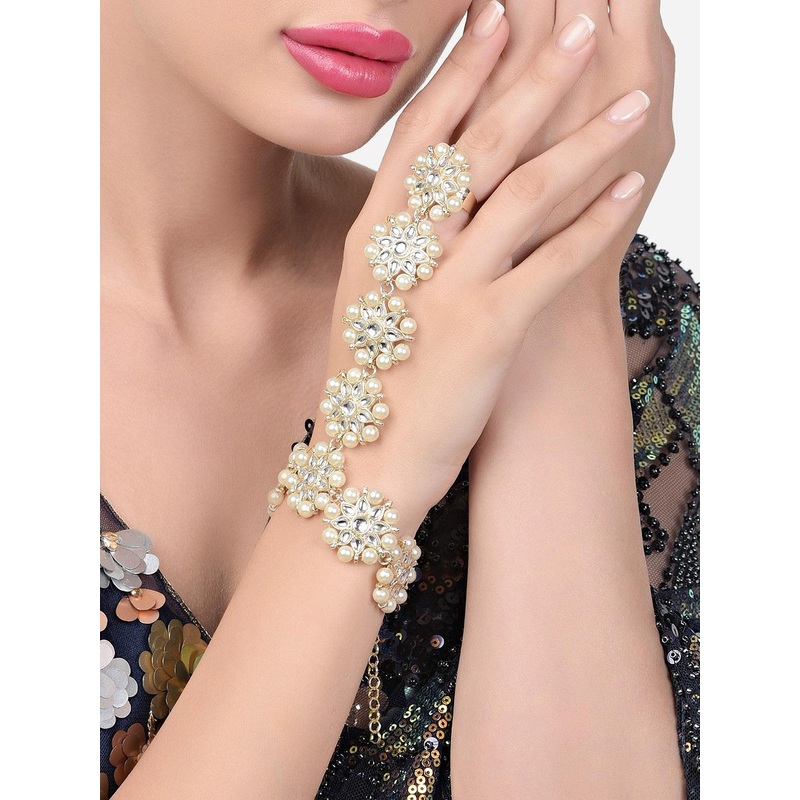 Zaveri Pearls Women Kundan Gold-Plated Ring Bracelet