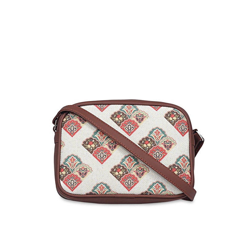 ZOUK White Women Ethnic Motifs Printed Structured Sling Bag