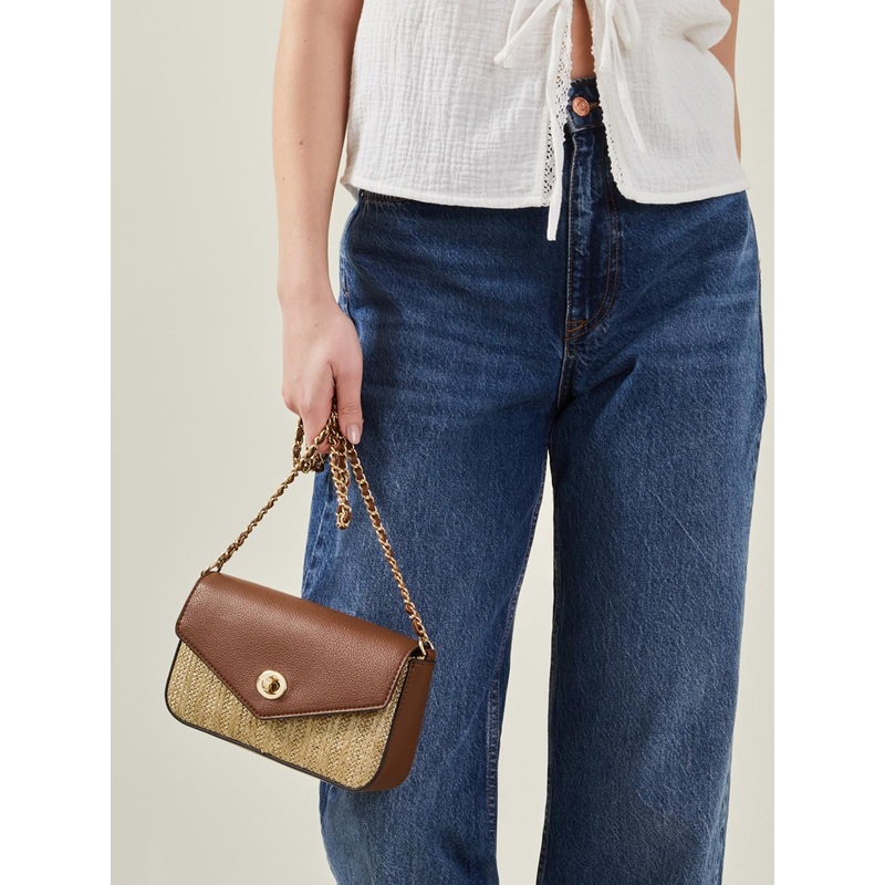 Accessorize Women Metallic Raffia Sling Bag